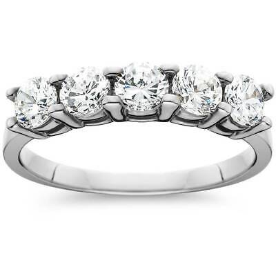 1ct Five Stone Genuine Round Diamond Wedding Anniversary Ring 14k White Gold