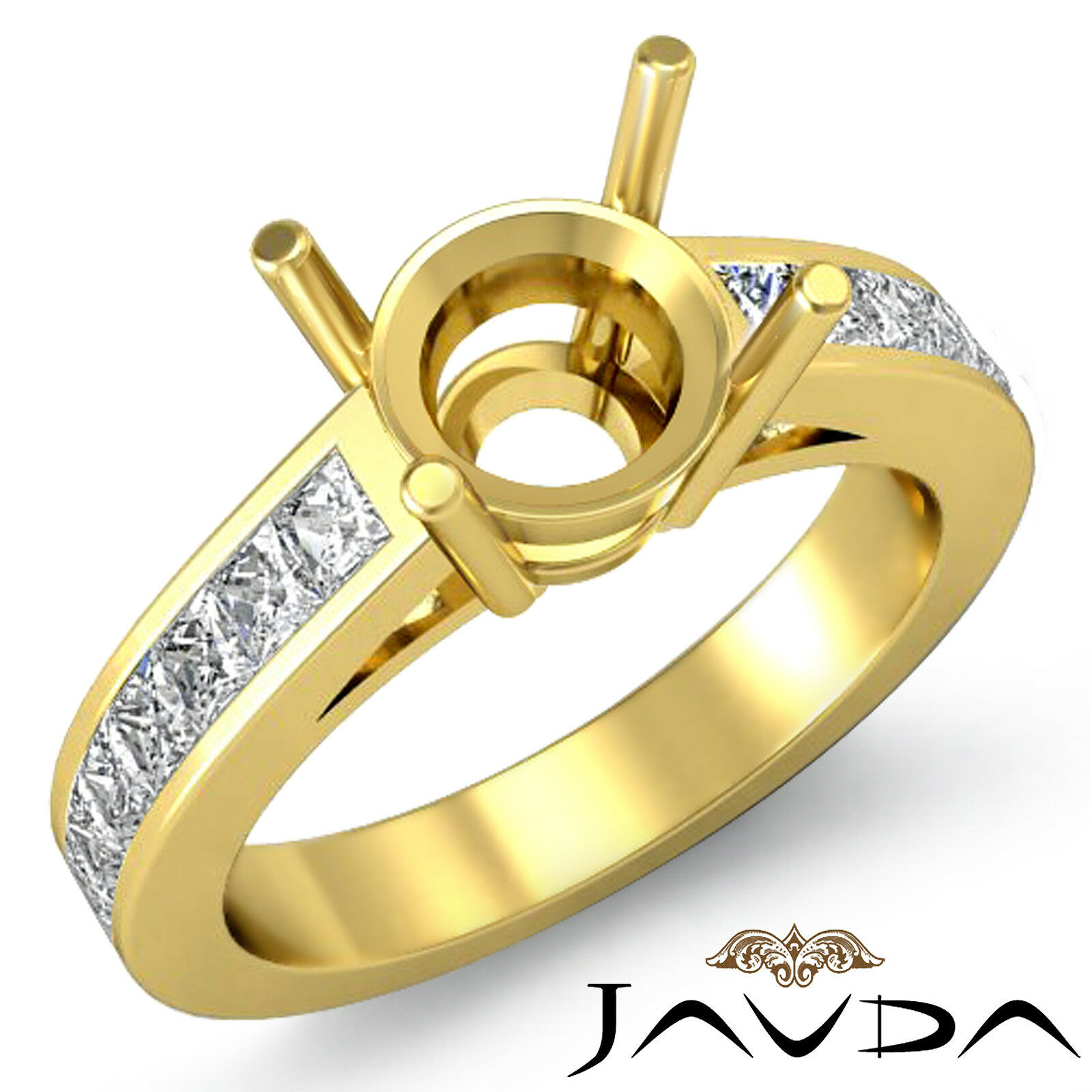 Natural Diamond Engagament Javda Ring 18k Yellow Gold 0.5ct Round Semi Mount F