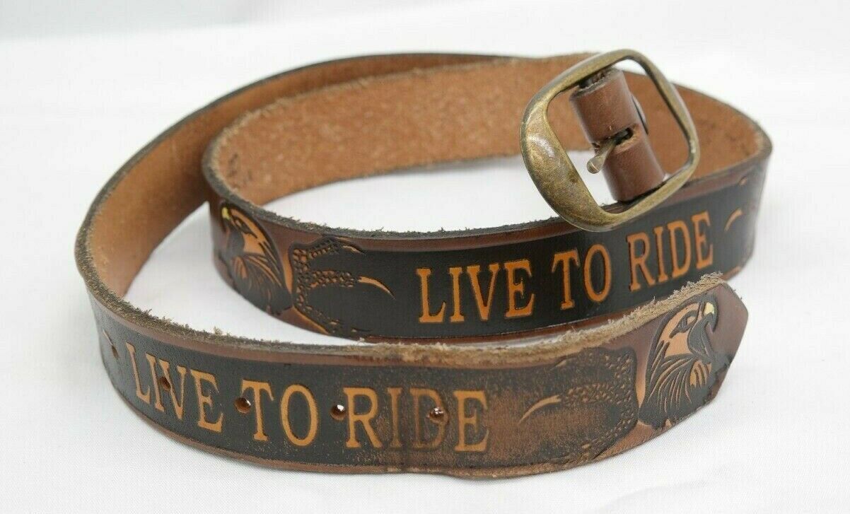 Brown Leather Belt "live To Ride" Eagles Size 40 (45" Long) Tf