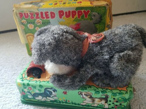 Battery Operated Puzzled Puppy W/mouse Rare 1950's Japan Modern Toys Works W/box