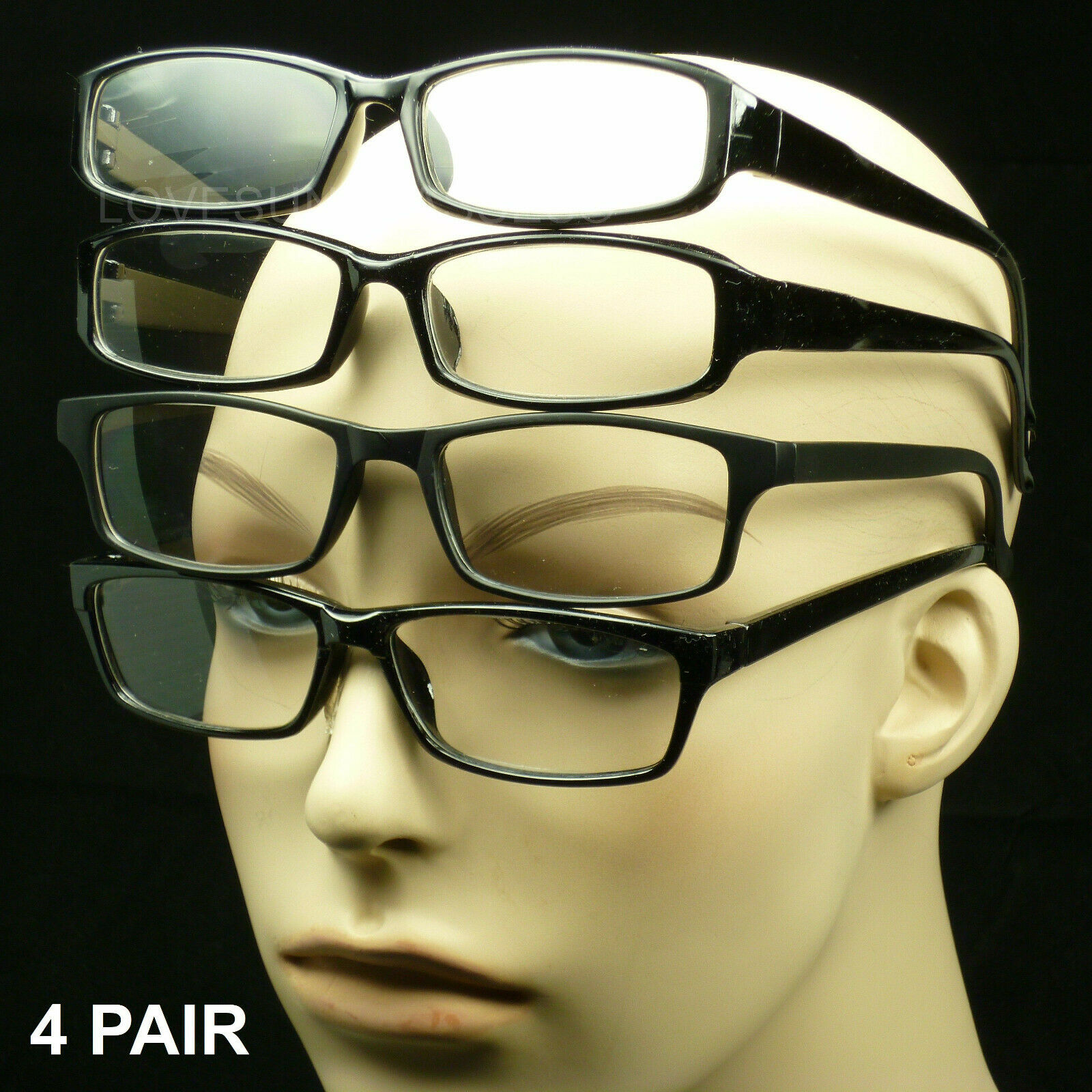 Reading Glasses Men Women Black 4 Pair Pack Power Lens New Mix Frame Shape