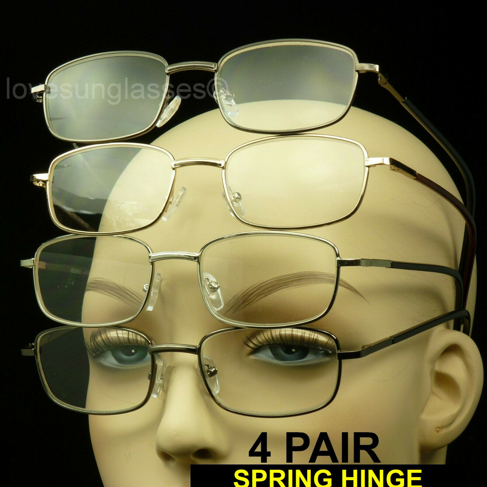 Reading Men Women Glasses Spring Hinge 4 Pair Metal Frame Lens  Pack Power Lot
