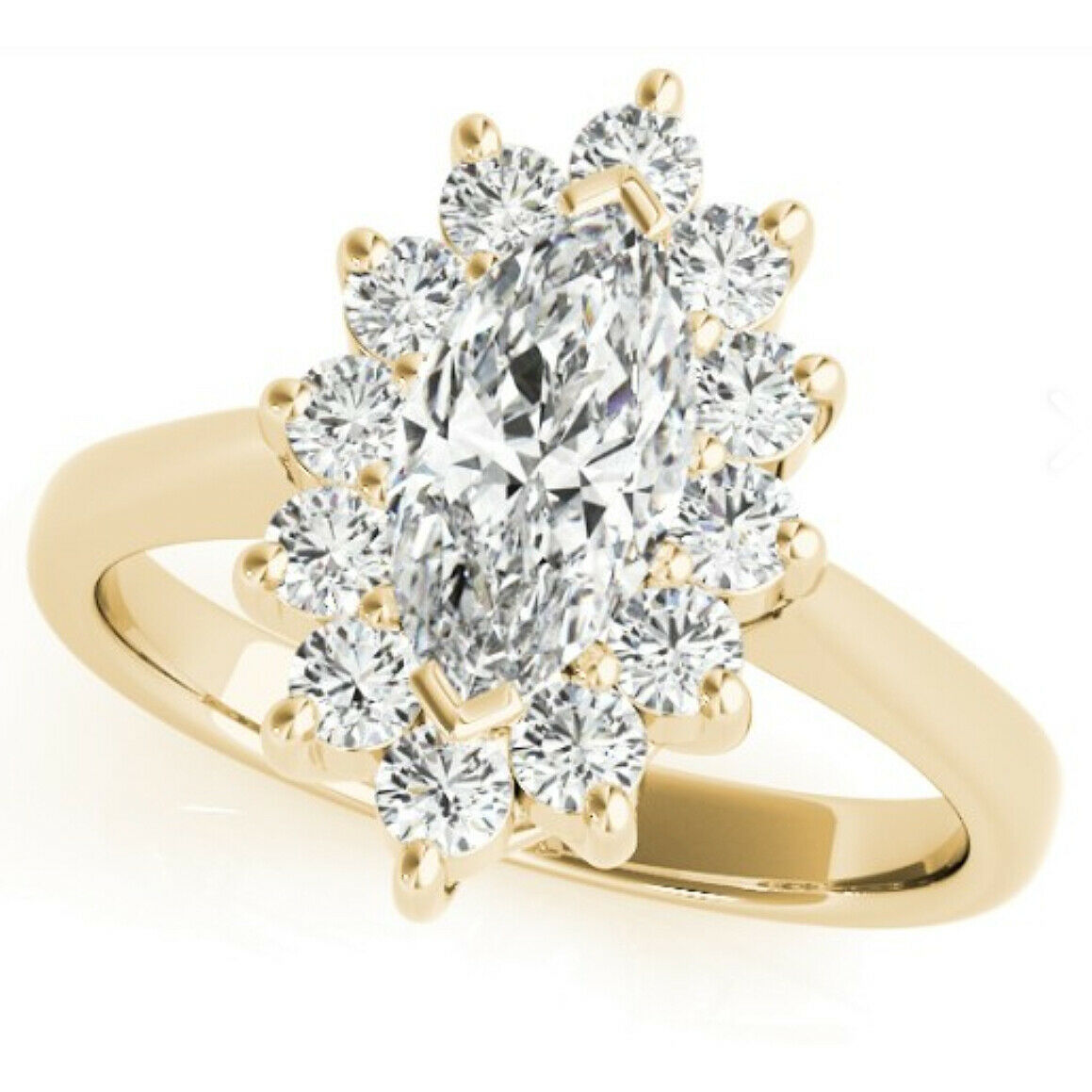 1 1/2 Ct Marquise Diamond Halo Engagement Ring 14k Yellow Gold Enhanced