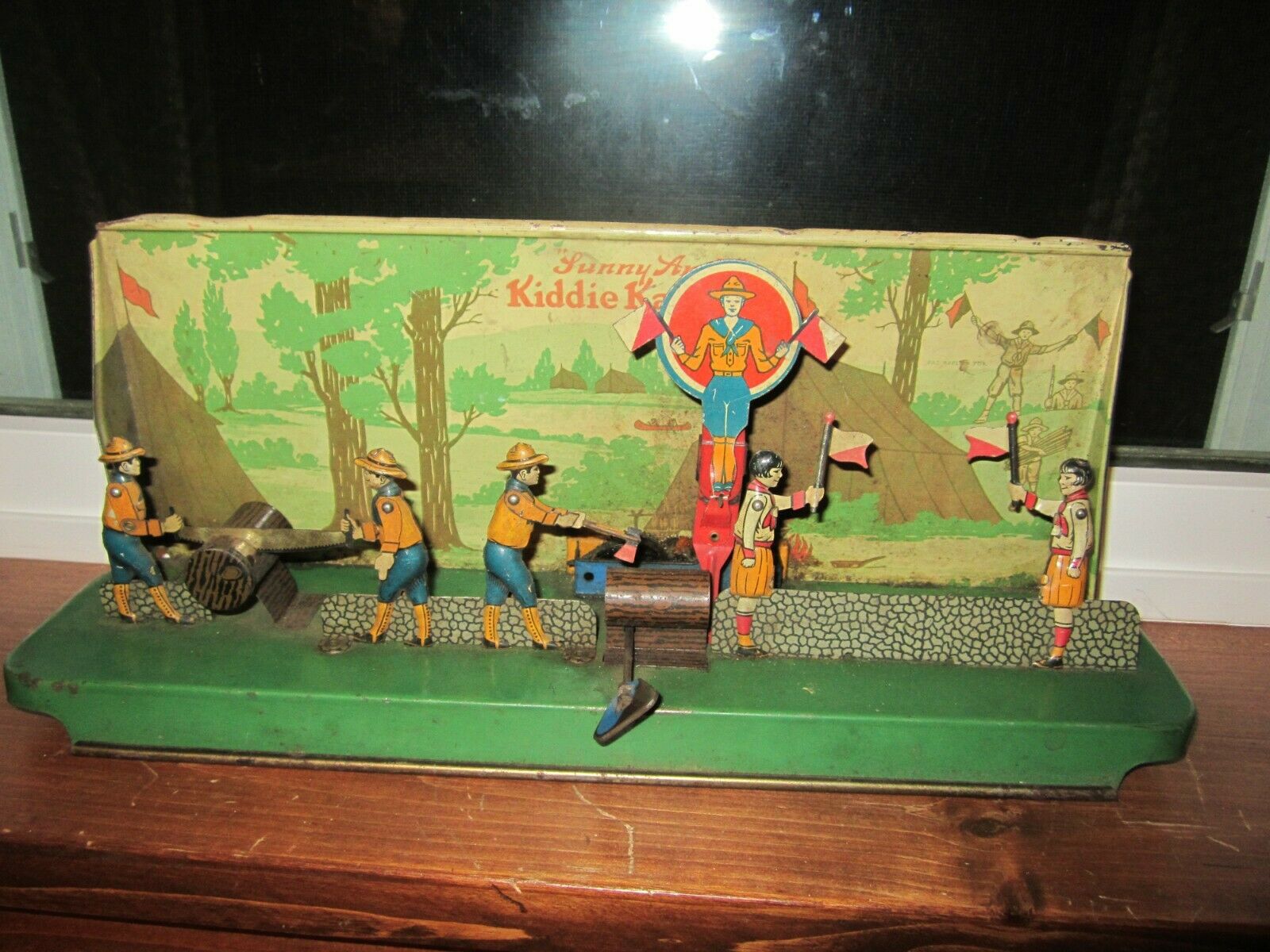 Vintage "sunny Andy" Kiddie Kampers Tin Toy, Girl & Boy Scouts Working Condition