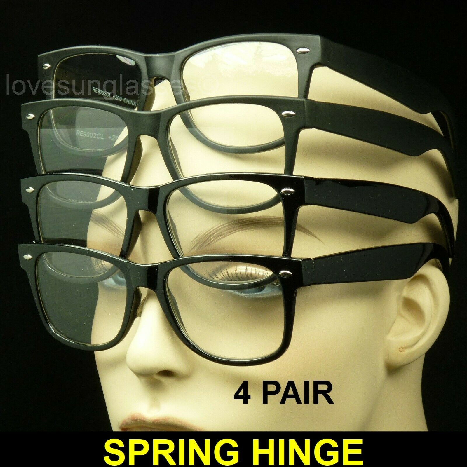 Reading Glasses Spring Hinge 4 Pair Clear Large Lens Pack Power New Black Men