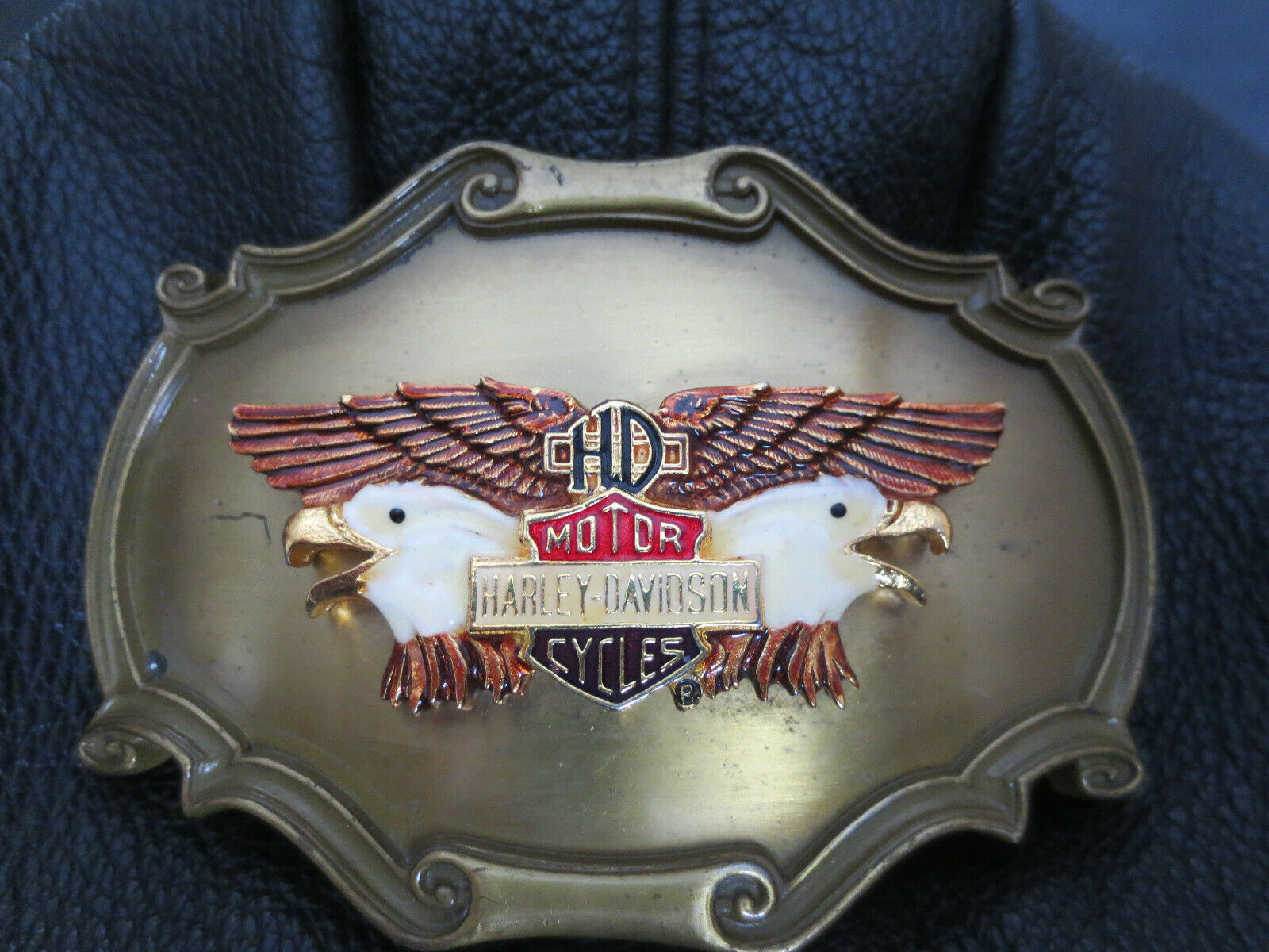 Harley Davidson 75th Anniversary Double Eagle  Enameled Buckle By Raintree 1978