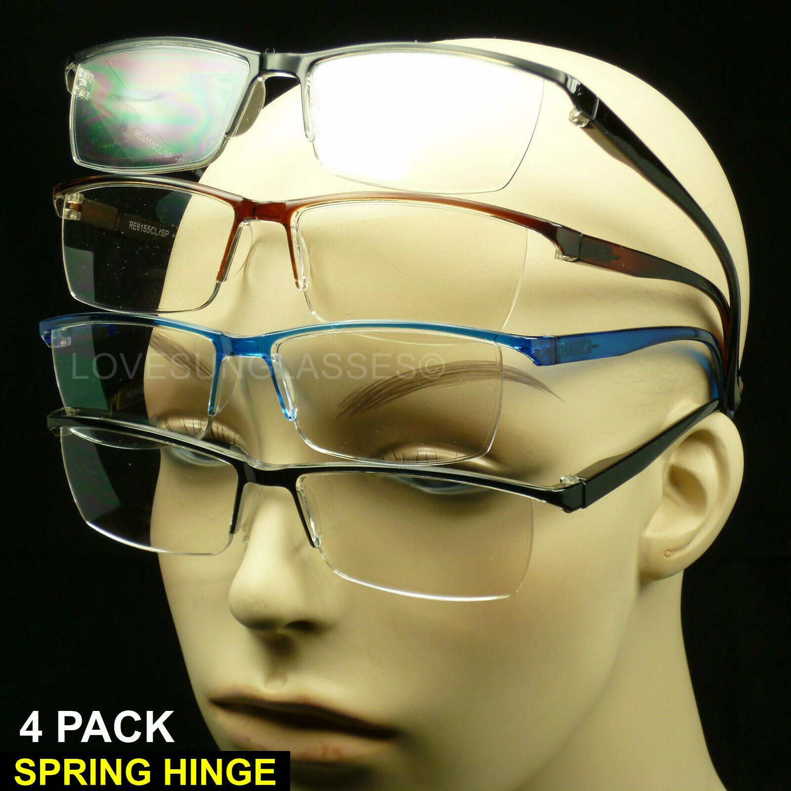 Reading Glasses Men Women Rimless Spring Hinge 4 Pair Lens Power Lot Pack New
