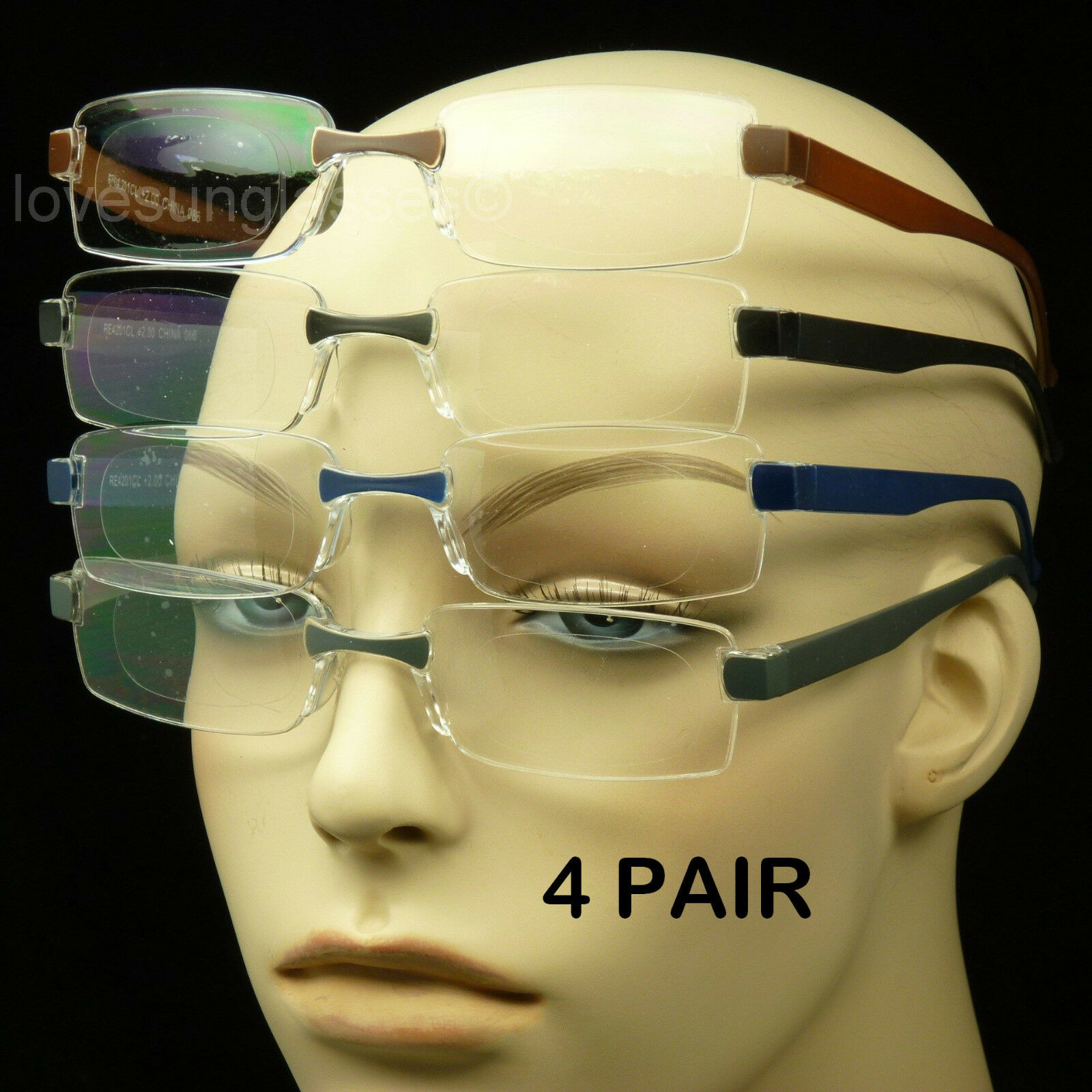 Reading Glasses Men Women 4 Pair Lot Lens Strength Rimless Power Pack New