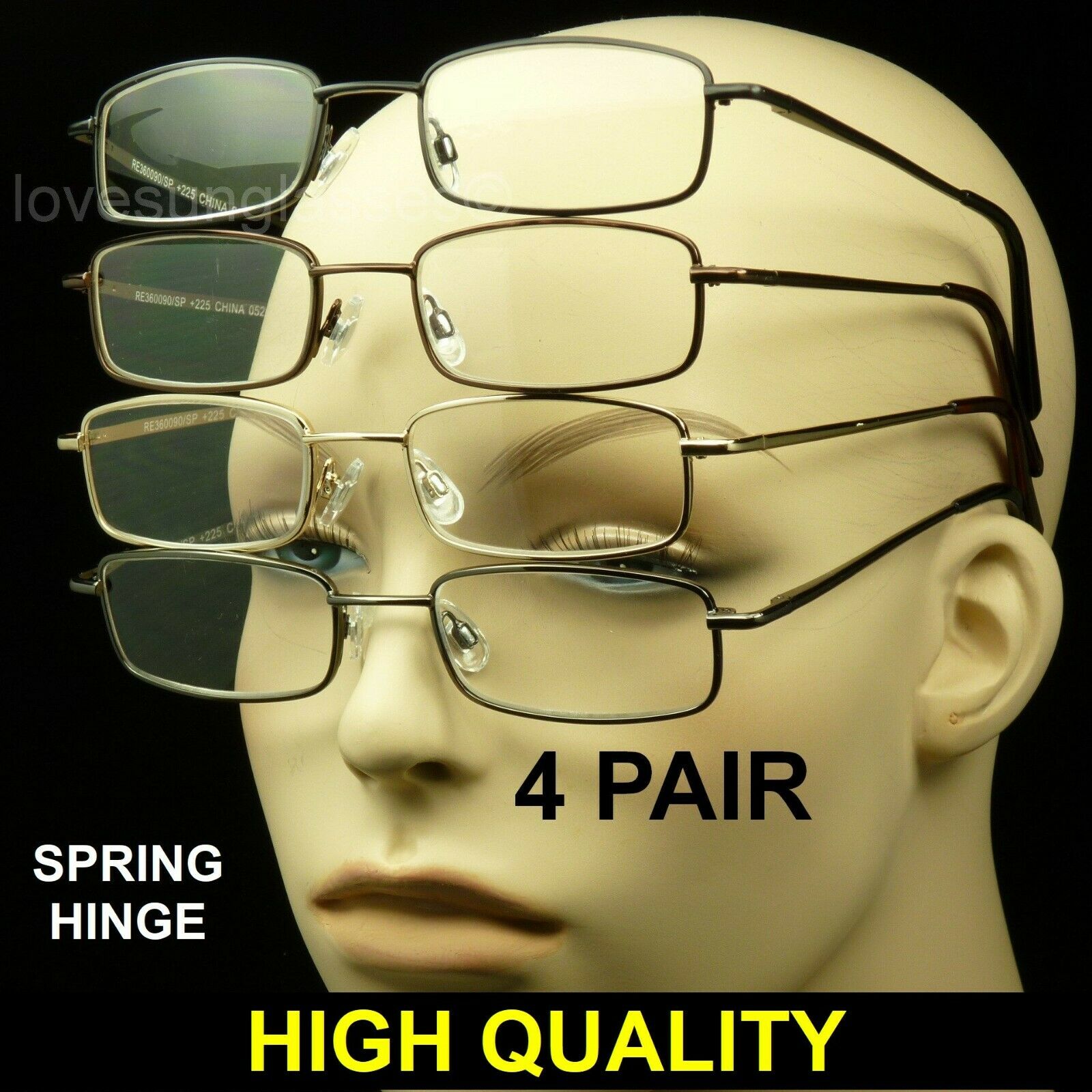 Reading Glasses Men Women Spring Hinge 4 Pair Temple Lens Pack Lot Metal Power