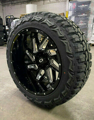 22x12 Vision Spyder Black Wheels 35 Mt Tires Package 8x170 Ford Excursion F250