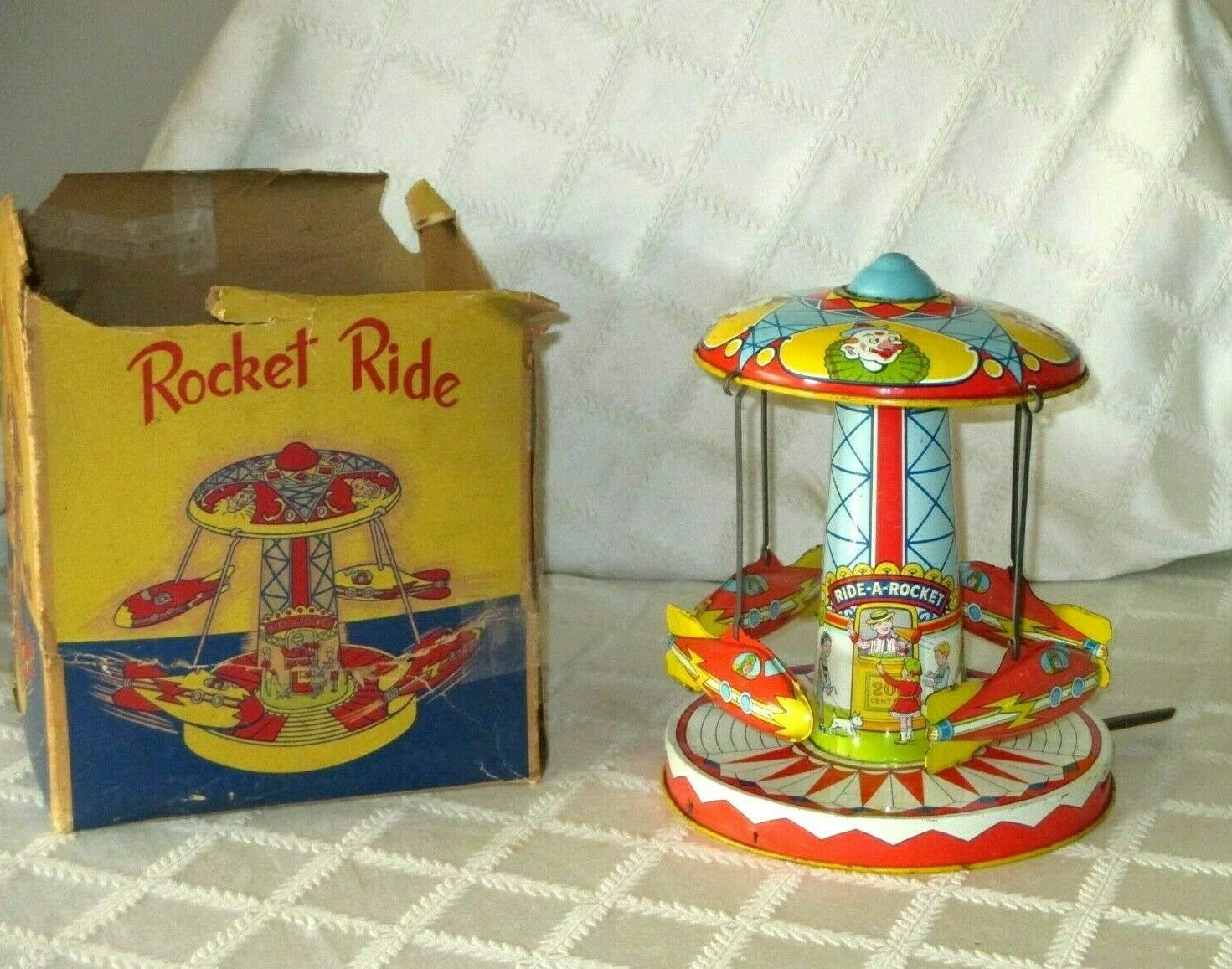 Vintage Chein-ride-a-rocket-no.260 W Org Box- Space Tin Toy-smaller Version-10"